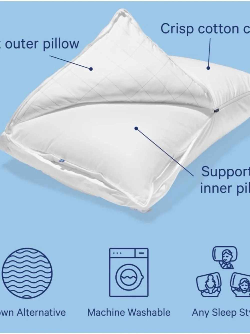 Casper Sleep Original Pillow, Standard Size – Medium Soft Feel, Down-Alternative